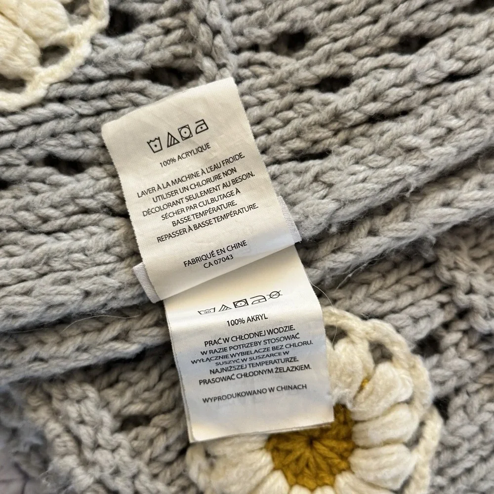 Shabby Chic‎ Crochet Daisy Throw Blanket Gray Yellow Flower Cottagecore 50x60